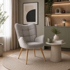 Fotel uszak tapicerowany wypoczynkowy 69x63x89 cm do salonu biura nogi dąb, jasnoszary - Miniaturka zdjęcia nr 2