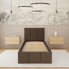 Łóżko Tapicerowane Do Sypialni 90x200cm Podwójne z Pojemnikiem Brązowe - Miniaturka zdjęcia nr 5