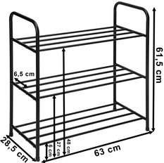 Metalowa półka na buty TIKI 63x61,5x28 cm trzy poziomy czarna  - Miniaturka zdjęcia nr 4