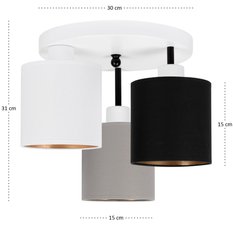 Lampa sufitowa 30 x 30 x 31 cm trzypunktowa gwint E27 biała z szaro-czarno-białymi abażurami do salonu - Miniaturka zdjęcia nr 4