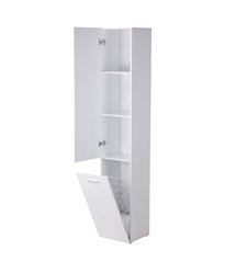 Szafka łazienkowa słupek LUBA I 174×30×30 cm z szafkami i półkami oraz koszem do łazienki biała - Miniaturka zdjęcia nr 1