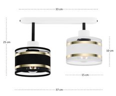 Lampa sufitowa 37x15x25 cm dwupunktowy spot gwint E27 biała z czarno-białymi abażurami do salonu - Miniaturka zdjęcia nr 3