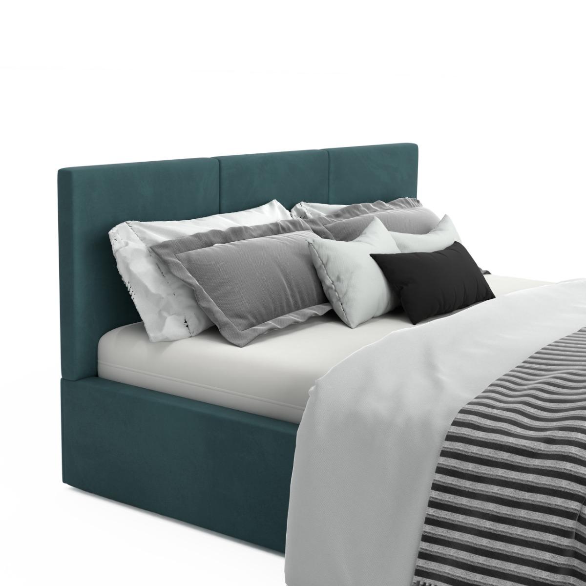 Łóżko tapicerowane 140x200x120 cm do sypialni podwójne z pojemnikiem schowek na pościel turkusowy nr. 12