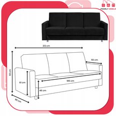 Wersalka ALICJA 212x100 cm czarny rozkładana kanapa z pojemnikiem tapczan do salonu Velo - Miniaturka zdjęcia nr 9