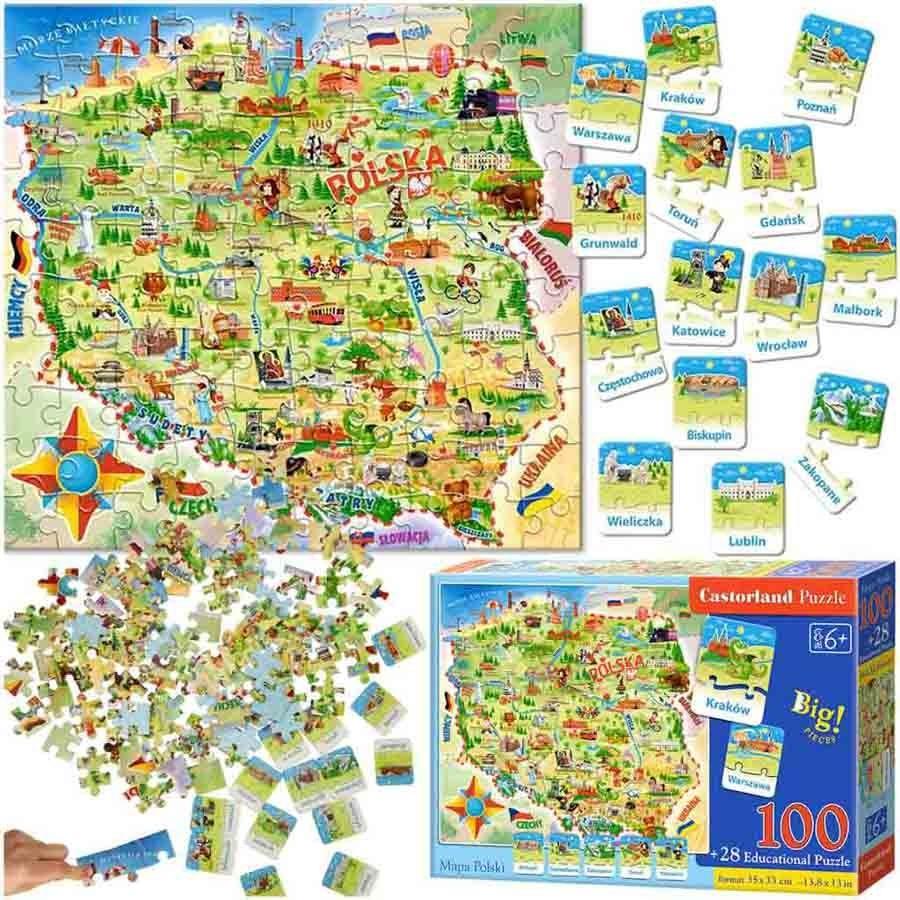 CASTORLAND Puzzle edukacyjne układanka Mapa Polski 128 elementów 6+ nr. 1