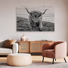 Obraz Na Płótnie Krowa Szkocka Czarno-Biały 120x80 Pejzaż Natura Zwierzęta  - Miniaturka zdjęcia nr 6