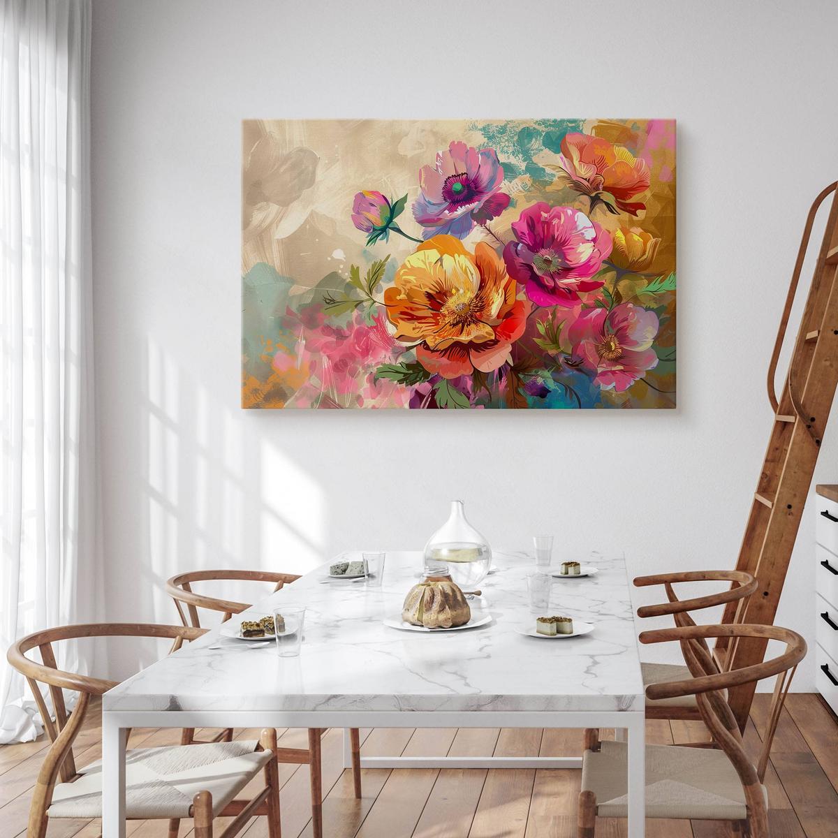 Obraz Na Płótnie Akwarelowe Kolorowe Kwiaty 90x60 Natura do Salonu nr. 4