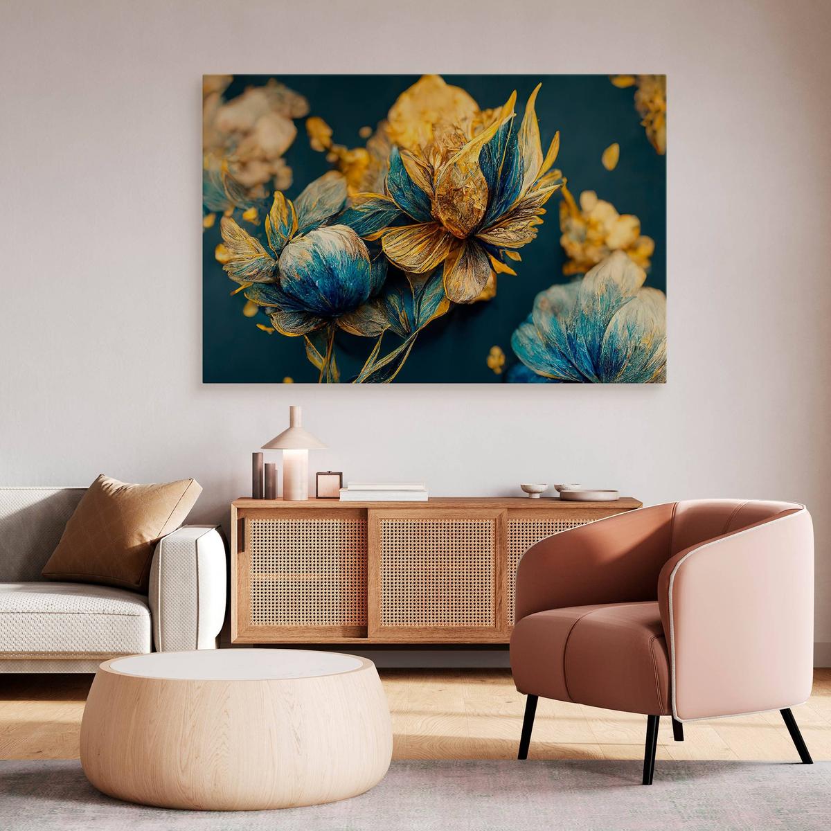 Obraz Na Płótnie Niebieskie Rozkwitające Kwiaty 90x60 Dekoracja do Salonu nr. 6