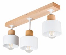 Lampa sufitowa 12 x 50 x 25 cm trzypunktowy spot z drewna i metalu gwint E27 biała do salonu - Miniaturka zdjęcia nr 1