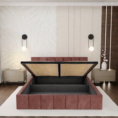 Łóżko tapicerowane 160x200 premium z pojemnikiem do sypialni brudny róż wezgłowie 107 cm - Miniaturka zdjęcia nr 7