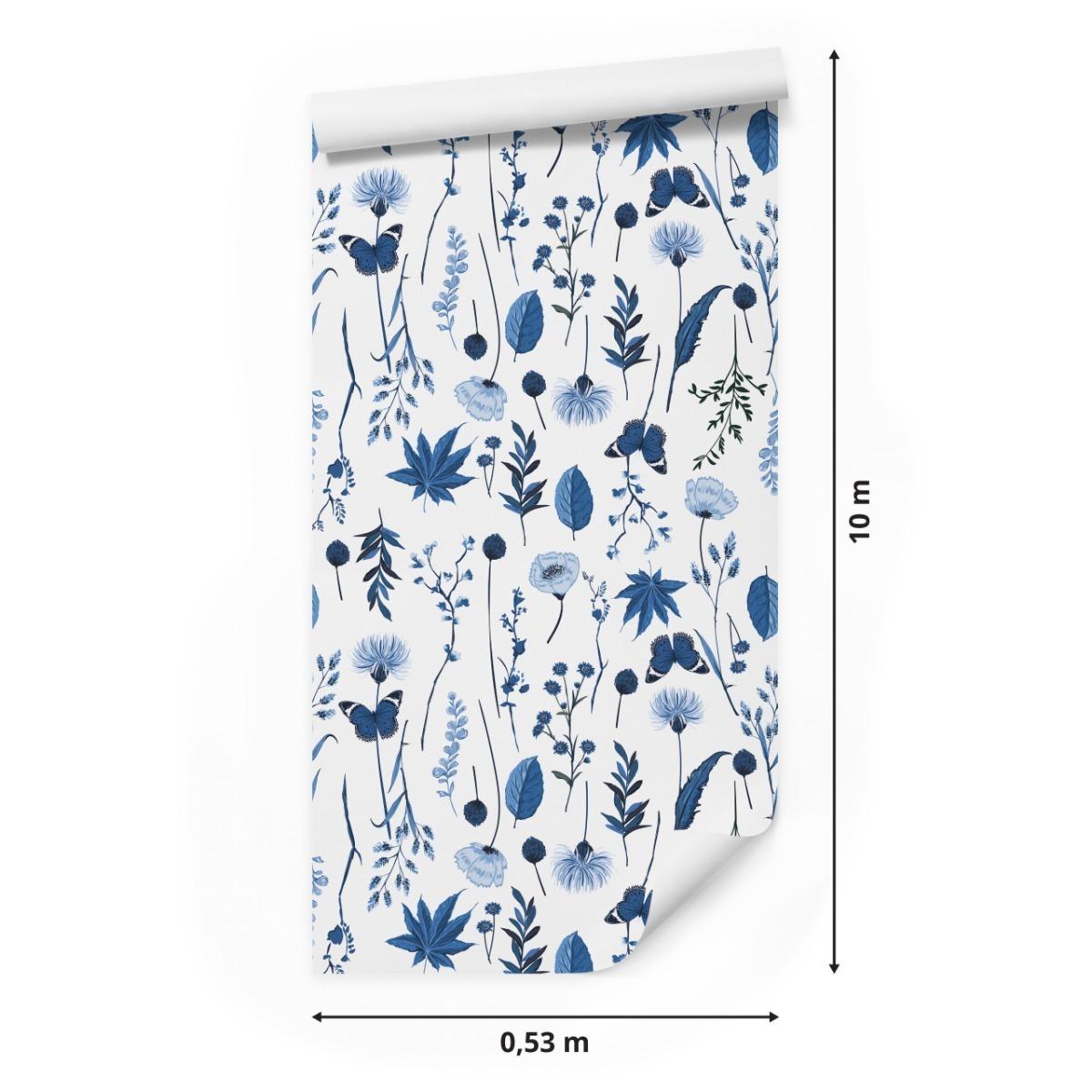 Tapeta Do Sypialni Niebieskie POLNE Kwiaty Motyle 53x1000  nr. 2