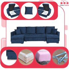 Narożnik Bella BIG 298x74x140 cm kształt U z funkcją spania i przechowywania Angel granatowy - Miniaturka zdjęcia nr 4