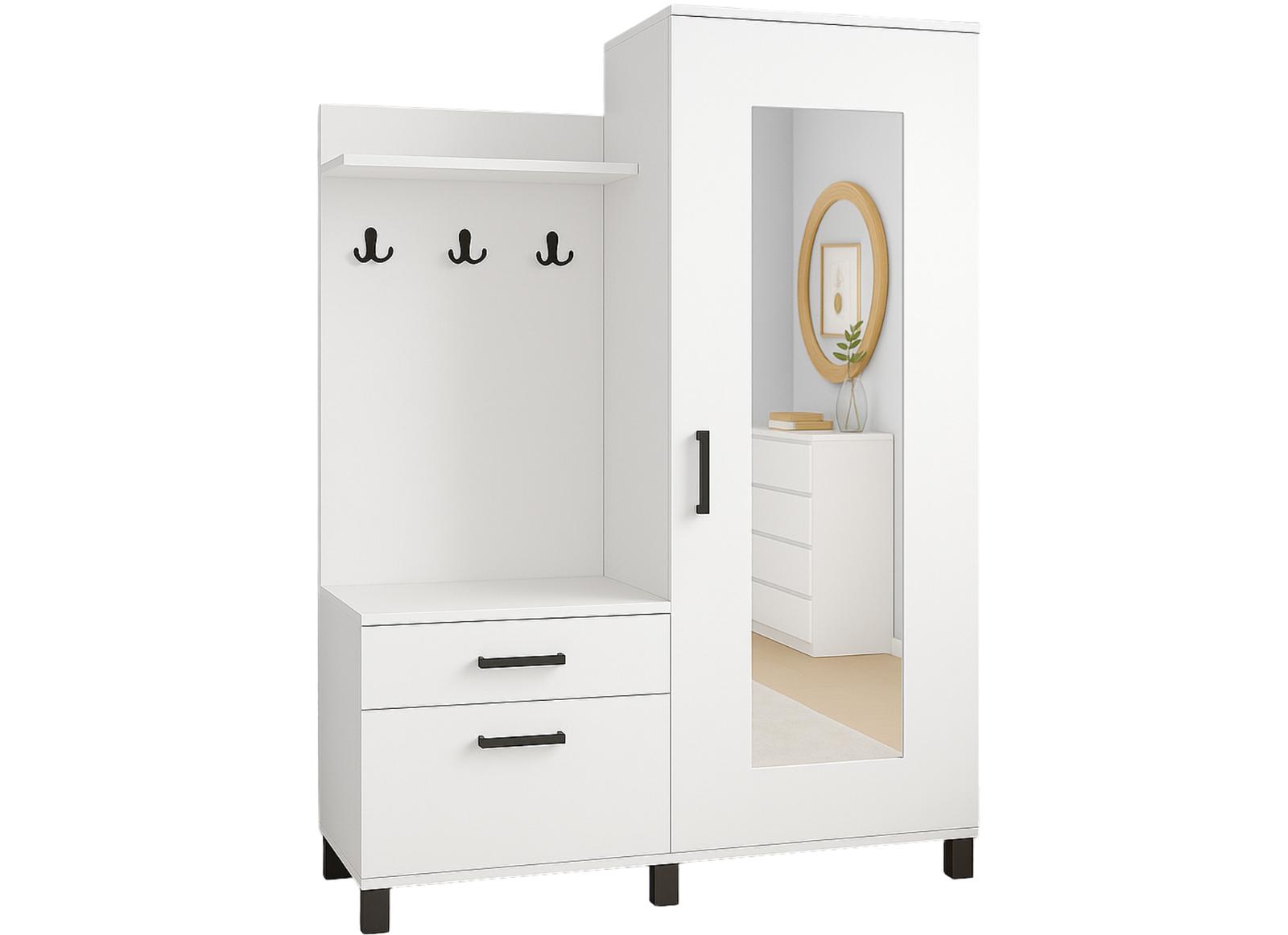 Garderoba do przedpokoju DUO 190x108x40 cm z lustrem wieszakami szafka na buty biały mat PRZEDSPRZEDAŻ