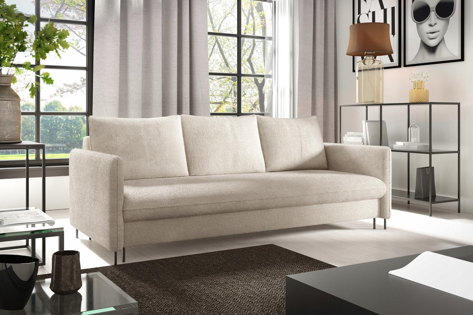 Kanapa BELISSA 216x91x98 cm sofa z funkcją spania z pojemnikiem BOUCLE szara do salonu nr. 2