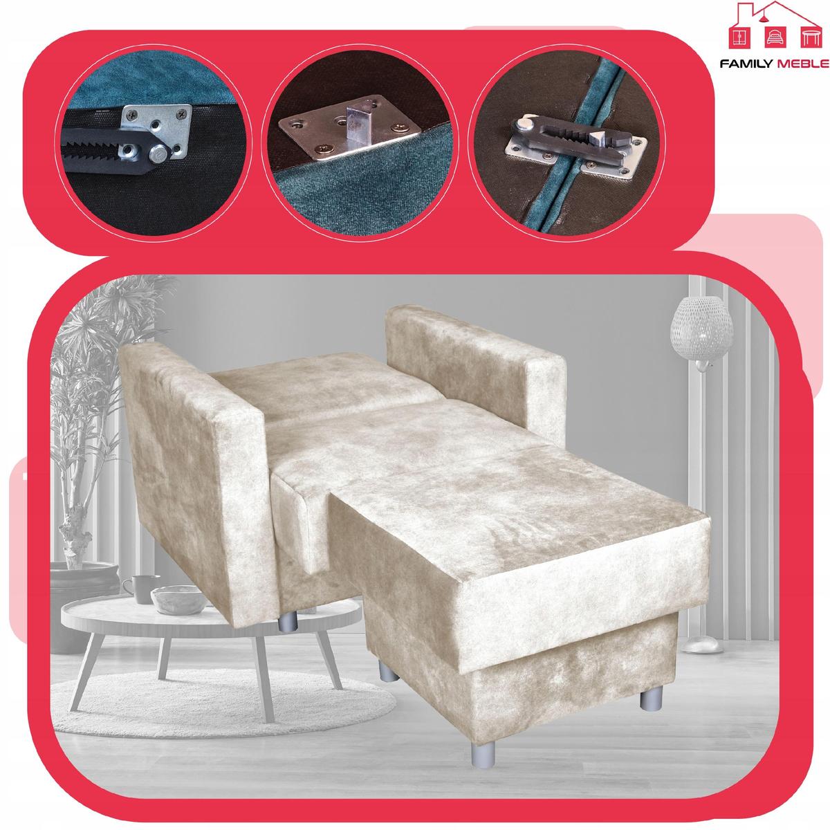 Zestaw wypoczynkowy wersalka fotele kremowy beżowy nr. 8