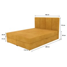 Łóżko kontynentalne 160x200x113 cm tapicerowane podwójne z materacem żółte - Miniaturka zdjęcia nr 16