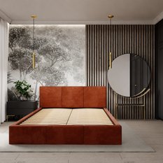 Łóżko tapicerowane do sypialni 180x200x110 cm podwójne z pojemnikiem modne miodowe - Miniaturka zdjęcia nr 9