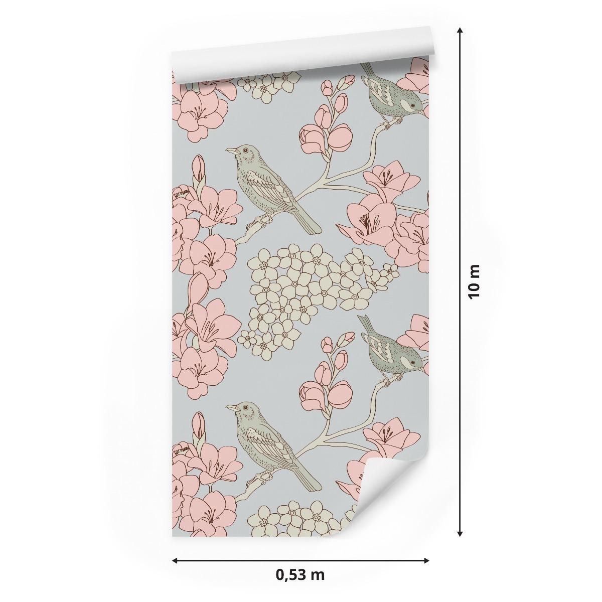 Tapeta W Rolce Malowane KWIATY Ptaki Natura Ozdoba  nr. 2