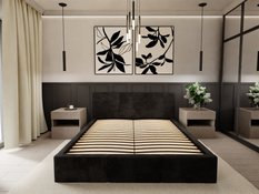 Łóżko tapicerowane do sypialni 180x200x100 cm podwójne z pojemnikiem modne czarne - Miniaturka zdjęcia nr 3
