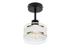 Lampa sufitowa 15 x 15 x 26 cm jednopunktowy spot  gwint E27 czarna z białym abażurem do salonu - Miniaturka zdjęcia nr 1