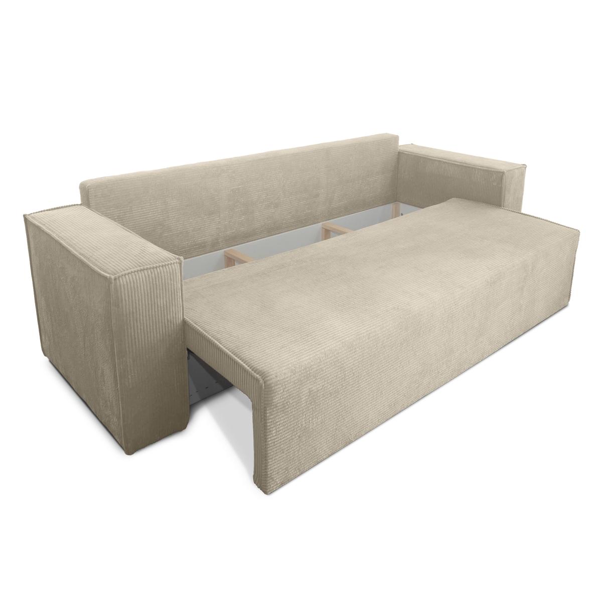 Kanapa funkcją spania Verona bonell 248x96x93 cm wraz z pojemnikiem, sprężyny bonell sztruks beżowy do salonu nr. 7