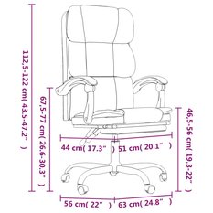 Fotel obrotowy 63x56x122 cm biurowy rozkładany z regulacją wysokości czarny krzesło do biura lub pokoju czy gabinetu - Miniaturka zdjęcia nr 11