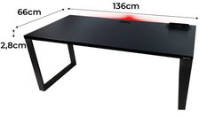 Biurko gamingowe model 3 Top 136x66x2.8 cm czarne led loftowe stabilne metalowe do pokoju gracza - Miniaturka zdjęcia nr 2