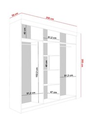 Szafa przesuwna Lamaro 200x205x59 cm z lustrem dwudrzwiowa do sypialni czarna front biały - Miniaturka zdjęcia nr 2