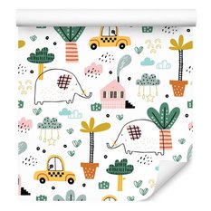 Tapeta Dla Dzieci SŁONIE Auta Styl Skandynawski 53x1000  - Miniaturka zdjęcia nr 5
