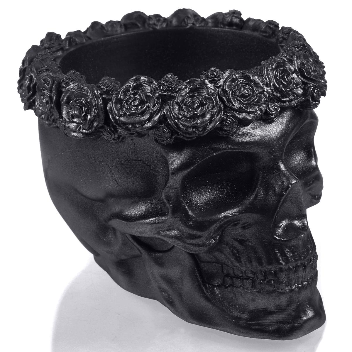 Donica Skull Flowers Black Mettalic Poli  11 cm nr. 3