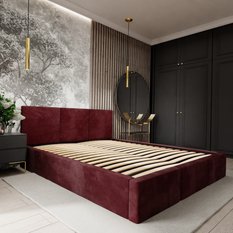 Łóżko tapicerowane do sypialni 180x200x110 cm podwójne z pojemnikiem modne bordowe - Miniaturka zdjęcia nr 8