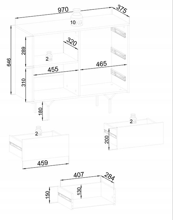 Komoda KSZ 97x83x38 cm raven czarny na czarnych nóżkach do salonu  nr. 6