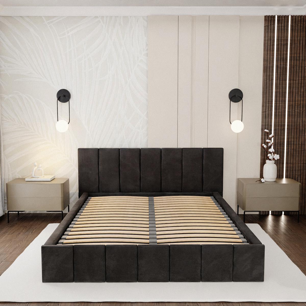 Łóżko tapicerowane 140x200 premium z pojemnikiem do sypialni czarne wezgłowie 107 cm nr. 5