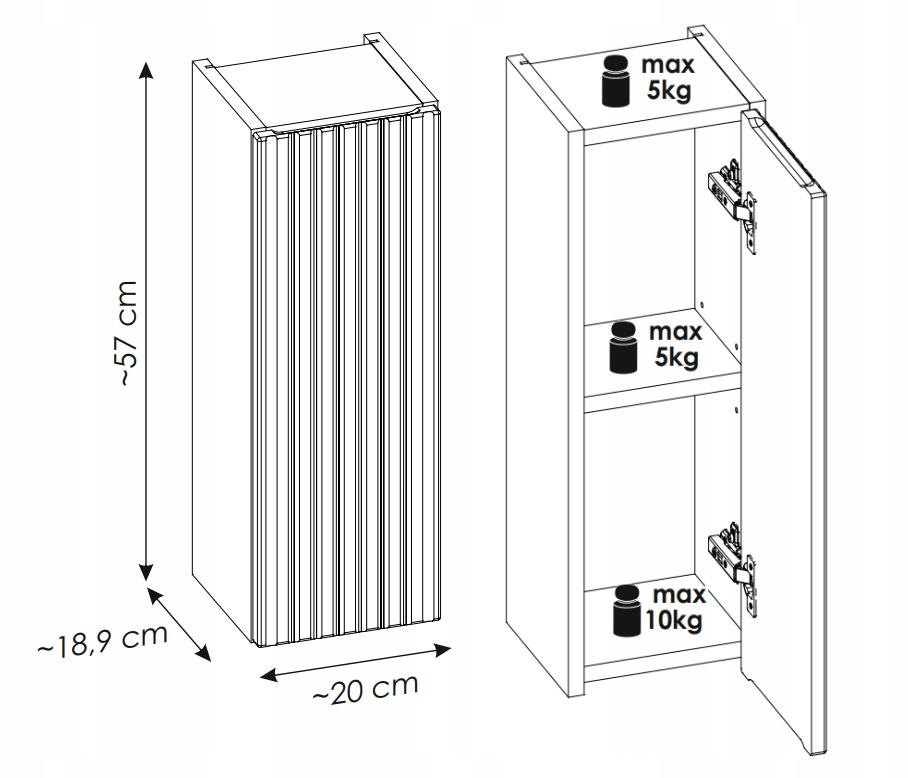 Szafka NOVA 20cm do łazienki górna wisząca ryflowany front biała nr. 6