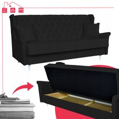 Kanapa z funkcją spania GAJA 212x95x93 cm uszak rozkładana wersalka pikowana z poduszkami TRINITY czarny - Miniaturka zdjęcia nr 12