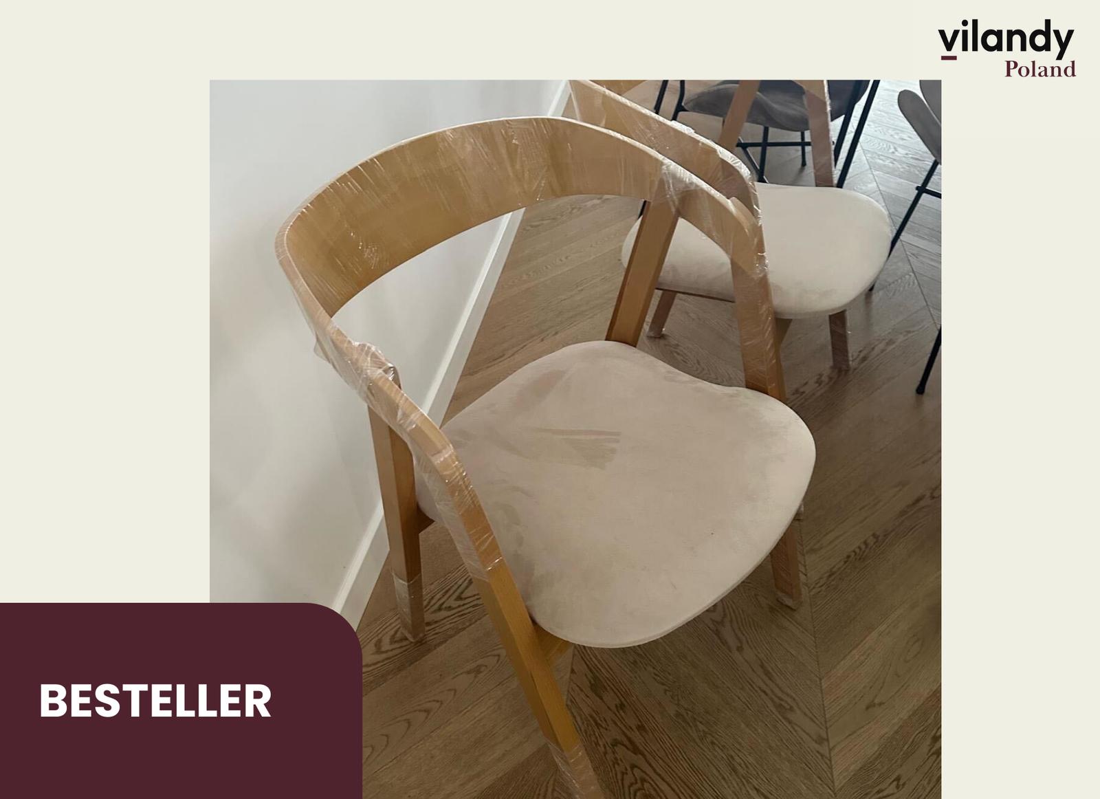 Zestaw krzeseł giętych Villa14 79x56x48 cm 2 sztuki drewniane zaokrąglone do salonu dąb naturalny z beżowym welwetowym siedziskiem nr. 14