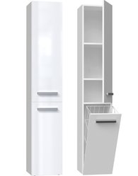 Szafka łazienkowa NEL IV 174x31x30 cm z drzwiami i koszem do łazienki biały połysk bestseller - Miniaturka zdjęcia nr 3