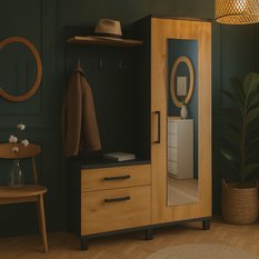 Garderoba do przedpokoju dąb artisian z atracytem DUO 190x108x40 cm z lustrem wieszakami szafka na buty PRZEDSPRZEDAŻ - Miniaturka zdjęcia nr 1