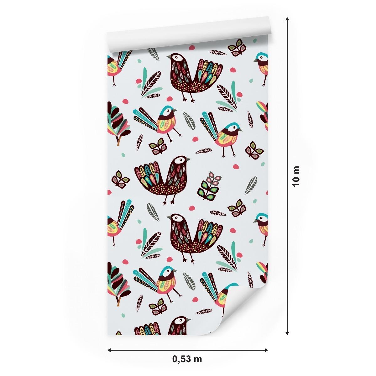 Tapeta Do Pokoju Dziecka Kolorowe PTAKI Pióra Boho  nr. 2