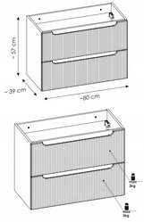 Szafka łazienkowa NOVA 80 cm z umywalką wisząca ryflowane szuflady kaszmir - Miniaturka zdjęcia nr 3