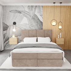 Łóżko kontynentalne 140x200x113 cm tapicerowane podwójne z materacem beżowe  - Miniaturka zdjęcia nr 8