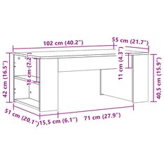  Stolik kawowy 102x55x42 cm z przestronnymi przegrodami dąb sonoma do salonu - Miniaturka zdjęcia nr 9