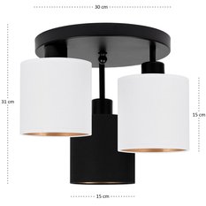 Lampa sufitowa 30x30x31 cm trzypunktowa z abażurami gwint E27 czarna z czarno-białymi abażurami do salonu - Miniaturka zdjęcia nr 4