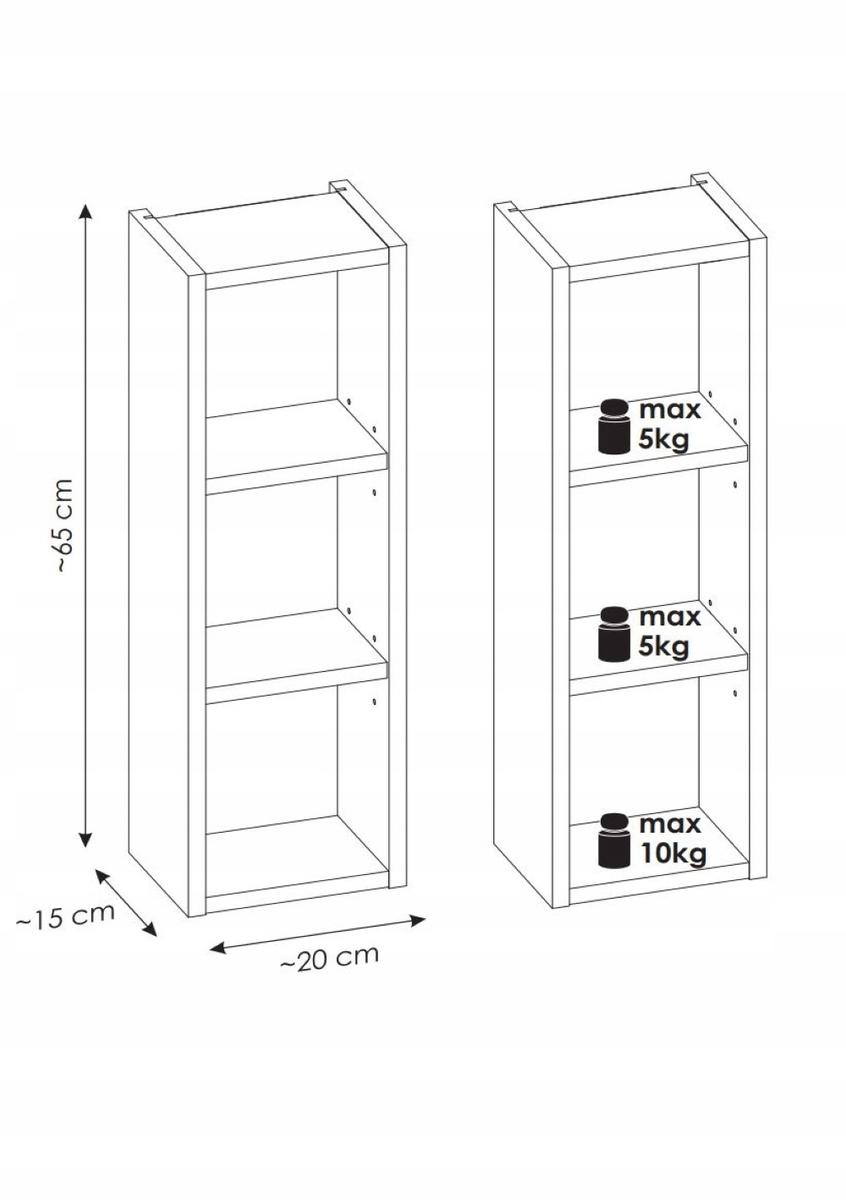 Regał górny do szafki pod umywalkę 20 cm czarny 3 półki otwarty wiszący do łazienki  nr. 2