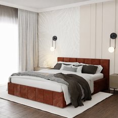 Łóżko tapicerowane 160x200 premium z pojemnikiem do sypialni miodowe wezgłowie 107 cm - Miniaturka zdjęcia nr 1