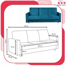 Wersalka ALICJA 212x100 cm turkusowa rozkładana kanapa z pojemnikiem tapczan do salonu AURA - Miniaturka zdjęcia nr 8