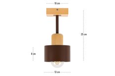 Lampa sufitowa 12 x 12 x 25 cm jednopunktowy spot z drewna i metalu gwint E27 brązowa do salonu - Miniaturka zdjęcia nr 3