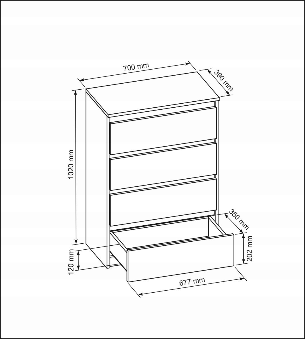 Komoda z 4 szufladami 70x39x102 cm biała front połysk do salonu i sypialni nr. 2