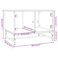 Stolik kawowy 68x5x50x50 cm z półkami i szklanymi drzwiczkami brązowy dąb do salonu - Miniaturka zdjęcia nr 10