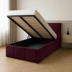 Łóżko Pojedyncze 90x200cm łóżko tapicerowane z pojemnikiem bordowe do sypialni wezgłowie 100 cm - Miniaturka zdjęcia nr 2